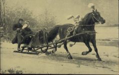 Künstler AK, -Schlittenfahrt-, Pferd, Kind um 1910/20