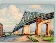 Montreal Lithographie / Künstlerkarte sign. Morency, a. Jacques Cartier Bridge