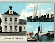 9003 Warten 1977 Foto AK Hotel de Kriuswaters Klappbrücke Segelschiffe
