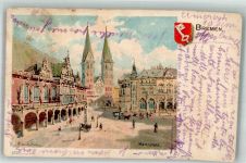 28195 W2800 Bremen 1903 Lithographie Marktplatz