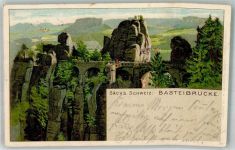 01824 O8324 Rathen Kurort , Sachs 1906 Lithographie Basteibrücke