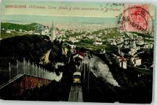 Barcelona 1909 Foto AK Bergbahn Tibidabo Marke Bildseitig
