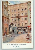 Salzburg Mozart's Geburtshaus sign. Mozart, W. A. Künstlerkarte