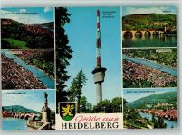 69115 W6900 Heidelberg , Neckar - Fliegeraufnahme Schloss Fernsehturm Königsstuhl Alte Neckarbrücke