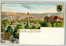 70173 W7000 Stuttgart Prägedruck Schlossplatz Wappen sign. Grimm Lithographie