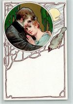 Liebespaar, Vogel litho - TB Serie 1001-6 AK Jugendstil Künstlerkarte