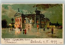 Ljubljana Laibach 1899 Lithographie Theater