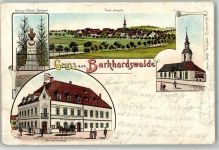 01809 O8301 Burkhardswalde b Pirna Gebrauchsspuren König Albert-Denkmal Gasthaus zum Erbgericht Lithographie