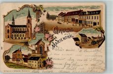 46499 W4236 Marienthal Hamminkeln 1900 Gebrauchsspuren Lithographie Marienthal Kloster der Karmeliterinnen Basilika Kapelle Gasthaus zur Glocke Hagenauer Strasse
