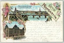 60308 W6000 Frankfurt am Main 1898 Lithographie Neue Post Main Brücke