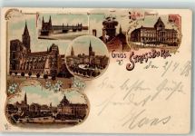 67000 Strasbourg Straßburg 1898 Lithographie Eisenbahn Rheinbrücke Storchennest Kaiser Palast Kleberplatz Gruss Blumen