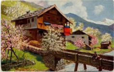Haus in den Bergen, Angler, blühende Bäume, Serie3011,M.K.B. AKU2 Kind 1915