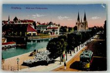 67000 Strasbourg Straßburg Foto AK Litfaßsäule Kirche Straßenbahn