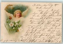 mit Glasperlenauflage Engel 1901 AK mit Glitzer