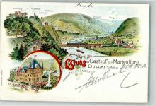 56859 W5584 Bullay 1898 Lithographie Gasthaus zur Marienburg Marienburg Bullay Aldegrund