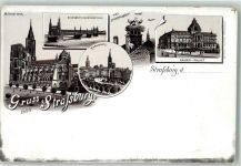 67000 Strasbourg Straßburg Vorläufer Münster Eisenbahn-Rheinbrücke Kleberplatz Kaiserpalast Lithographie