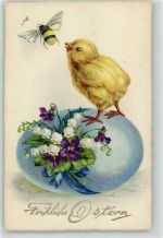 Litho Maiglöckchen Biene Küken Ostern Biene 1925