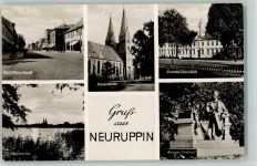 16816 O1950 Neuruppin - Karl-Marx-Straße Ruppiner See Klosterkirche Fontane-Oberschule Fontane-Denkmal Mehrfachaufnahme