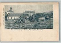 01705 O8210 Freital 1897 BOAKC Lithographie Überschwemmung Deuben Plauen'scher Grund 1897