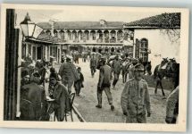 Shkodra Skutari Foto AK Hotel Gasthaus Straßenszene Uniform
