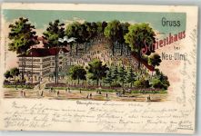 89231 W7910 Neu-Ulm 1901 Lithographie Gasthaus Schiesshaus Garten Postutsche