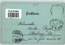 66424 W6650 Homburg , Saar 1899 Gebrauchsspuren Ratahus Marktpltz Friedaruhe Karlsburg Anlage mit Springbrunnen Lithographie