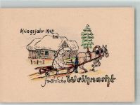 Kriegsjahr 1942 teils handgemalt Weihnacht im Feld WK II Künstlerkarte