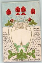 Stroefer Verlag Moderne Style Serie XIX Nr. 4 Blumen Klee Jugendstil 1899 Lithographie / Künstlerkarte