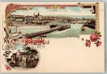85140 Boulogne Gebrauchsspuren Hafen Lithographie