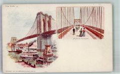 New York City Gebrauchsspuren Brooklyn Bridge Lithographie