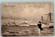 Danzig Gdansk 1914 Foto AK Kriegsschiffe Neufahrwasser