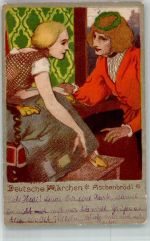 Deutsche Märchen Lithographie Verlag Hubert Köhler Aschenputtel 1905 Gebrauchsspuren