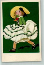 Erinnert an Lenci Puppen grün-weiß gestreiftes Kleid Art Deco 1920 Künstlerkarte