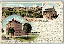 44532 W4670 Brambauer 1904 Gebrauchsspuren Lithographie Gasthaus Wille .Dorfkirche Erh. II-Stauchung + kl. Einriss