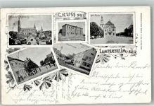 68623 W6840 Lampertheim , Hess 1897 Gebrauchsspuren Ev. Kirche Neues Schulhaus Rathaus Hauptstrasse Gasthaus Darmstädter Hof