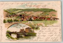 73630 W7064 Grunbach , Rems 1906 Lithographie / Künstlerkarte Gasthaus zum Hirsch An der Rems Fabrik Löfflund sign. K. Fuchs