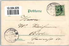 06420 O4340 Könnern 1898 Lithographie Rathaus Kriegerdenkmal Bahnhof Postamt Georgsburg Stadtwappen Bahnpost Halle-Löhne zug 349