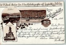 65385 W6220 Niederwald , Jagdschloß 1897 Lithographie Verläufer Druck um 1890 Jagdschloss Nationaldenkmal