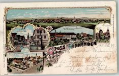 71364 W7057 Winnenden , Württ 1899 Lithographie Marktbrunnen Diebsturm Pflegeanstalt Torturm Paulinenpflege