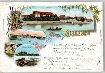 06425 O4342 Alsleben 1899 Lithographie Schloss Alsleben Ponton-Brücke Schleuse