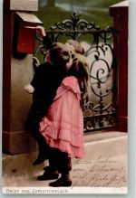 Weihnachten Zwei Kinder mit einem Brief ans Christkind Briefkasten 1904