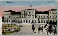 Libau Liepaja 1917 Fotomontage AK Bahnhof Uniform Feldpost WK I