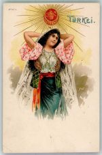 Konstantinopel Istanbul Tracht Frau Lithographie Trachten Türkei Gebrauchsspuren