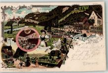 58313 W5804 Herdecke , Ruhr 1901 Lithographie Gasthaus Zillerthal Altdeutscher Konzertsaal Trachtenmädchen Burg Wetter Harkort-Denkmal