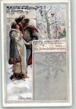 sign. Dutz Mittelalterliches Liebespaar in Winterlandschaft Bund der Deutschen in Niederösterreich Nr. 76 Schulvereinähnliche Künstlerkarte
