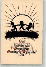 Scherenschnitt Tanzende kleine Engel im Sonnenschein Meissner u. Buch Nr. 3287 Sachse-Schubert, M. Künstlerkarte