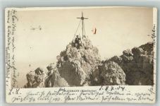 Watzmann 1904 Foto AK Mittelspitze Kreuz Gipfel Mann