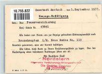 Nordstern + Maschinen-Werbe Stempel Umzugsbestätigung Versicherung 1937 Gebrauchsspuren