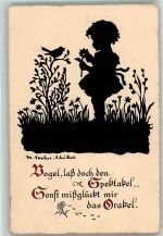 Scherenschnitt Kind Vogel Sachse-Schubert, M. Künstlerkarte
