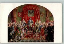 sign. Camphausen W. Schlesien huldigt d. König 1741 Adel Friedrich der Große Künstlerkarte